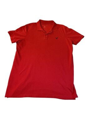 American Eagle Outfitters Red Men's Polo Shirt with Embroidered Logo